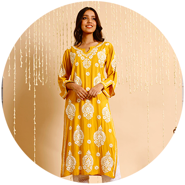 Buy W Women Yellow & White Printed Straight Kurta - Kurtas for Women  2402967 | Myntra